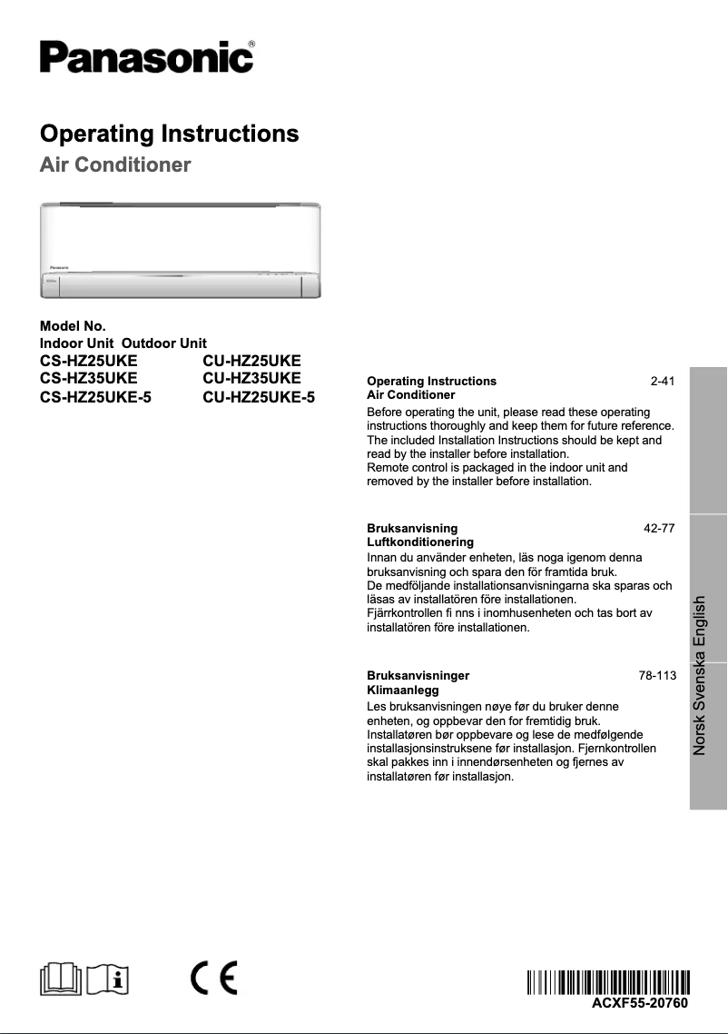 Image de la première page du manuel de l'appareil CU-HZ25UKE-5