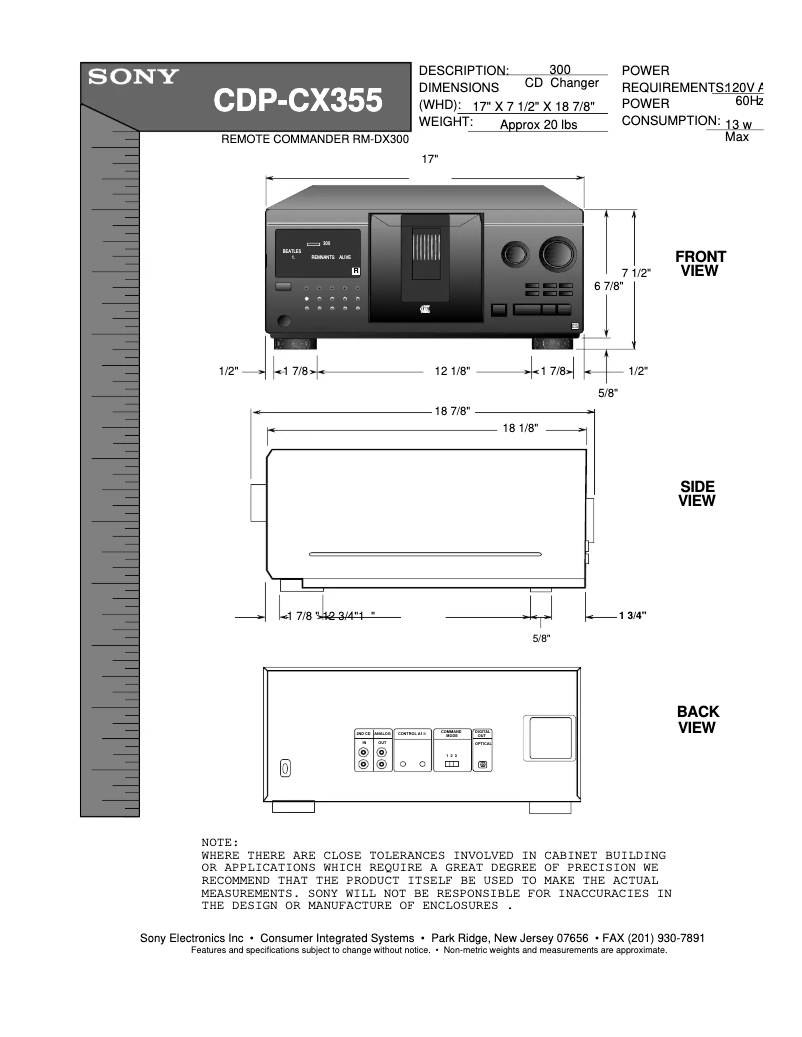 Page n°1 - Guide d'installation Sony CDP-CX355