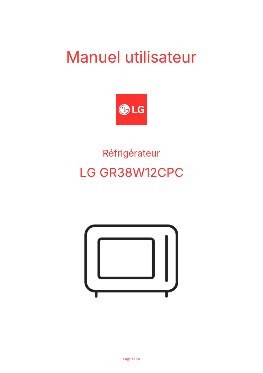 Page n°1 - Manuel utilisateur LG GR38W12CPC