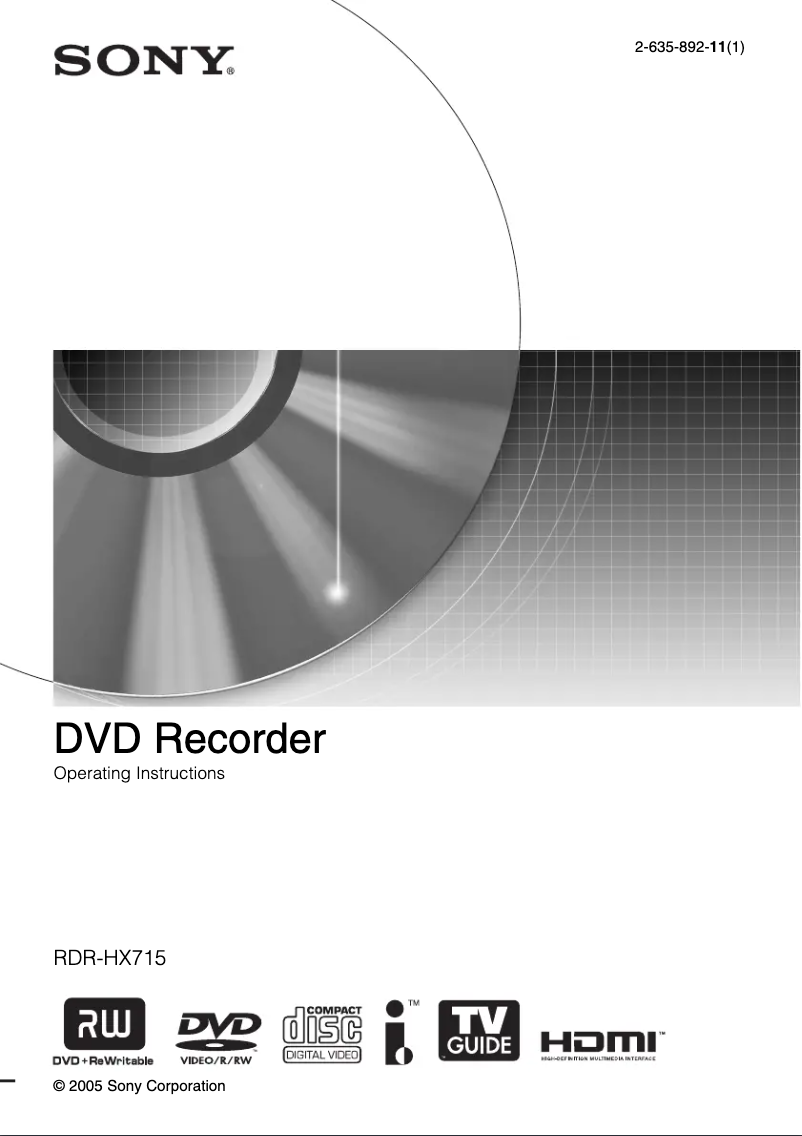 Page n°1 - Manuel utilisateur Sony RDR-HX715