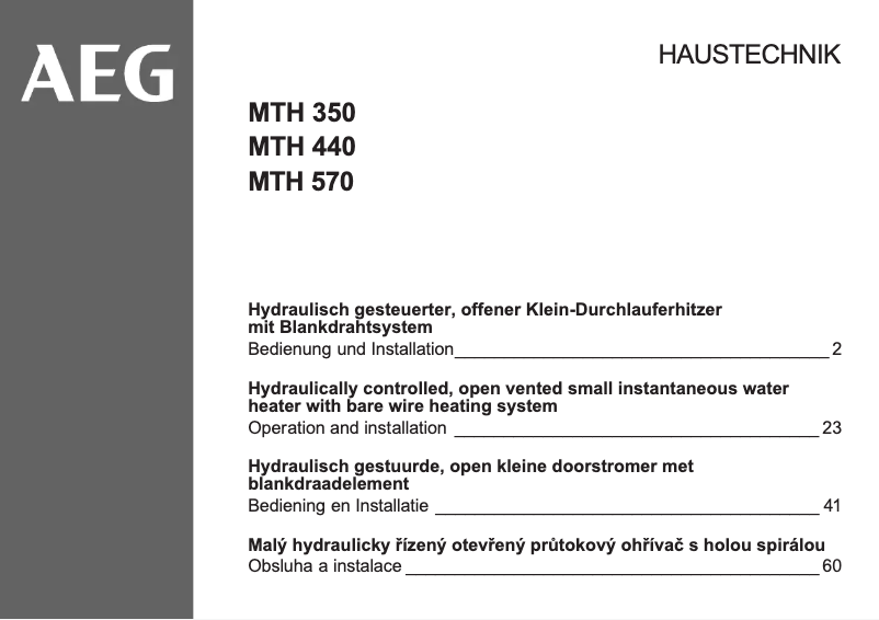 Page n°1 - Manuel utilisateur AEG MTH 440