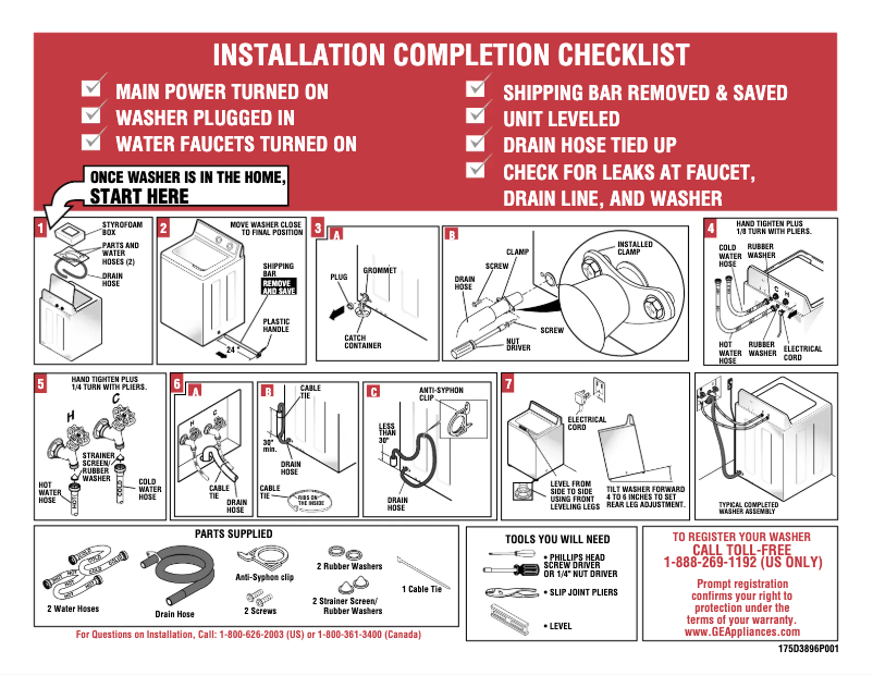 Page n°1 - Guide d'installation GE WJSE3110ACC