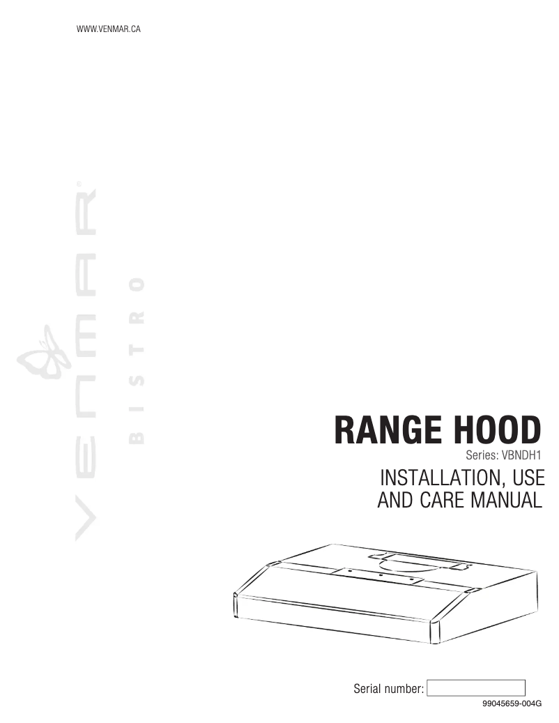 Page n°1 - Guide d'installation Venmar Bistro VBNDH130WW
