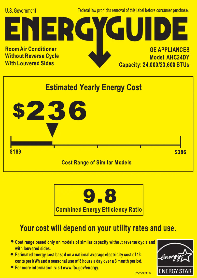 Página 1 del manual Etiqueta energética GE AHC24DY