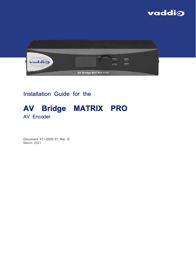 First page image of the manual for AV Bridge MATRIX PRO