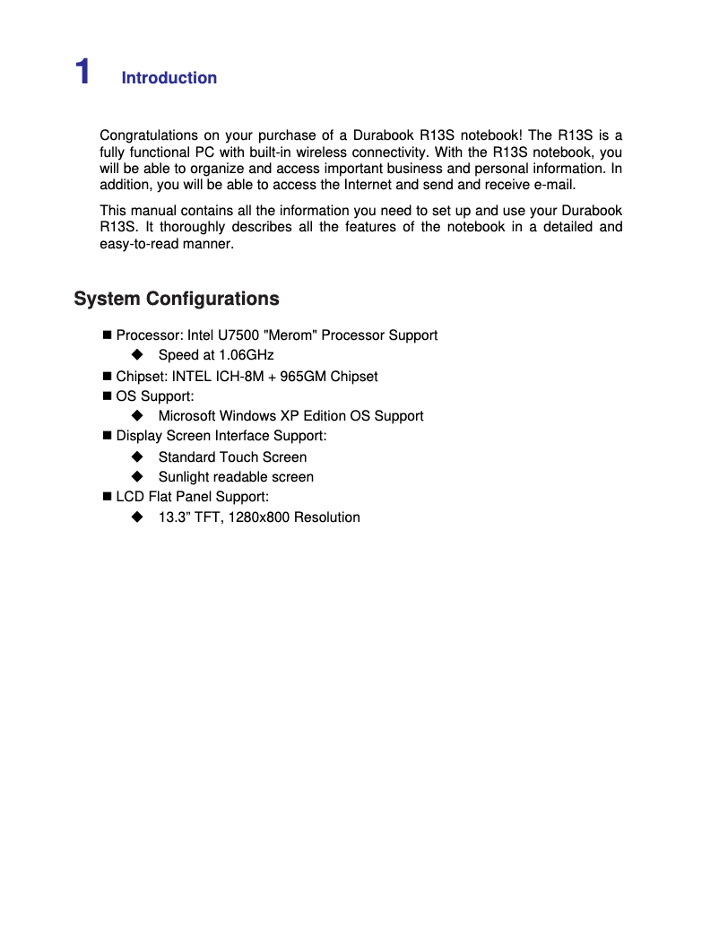 Page n°1 - Manuel utilisateur Durabook R13S