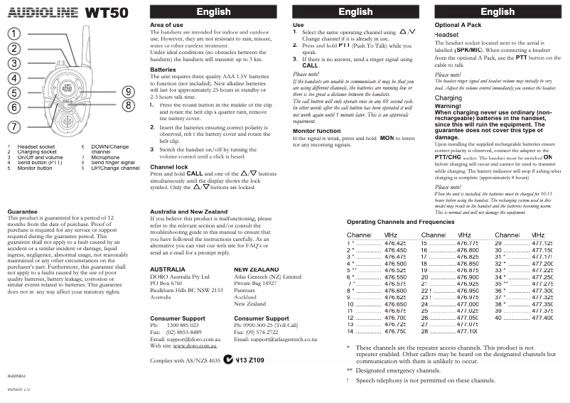 Image de la première page du manuel de l'appareil WT50