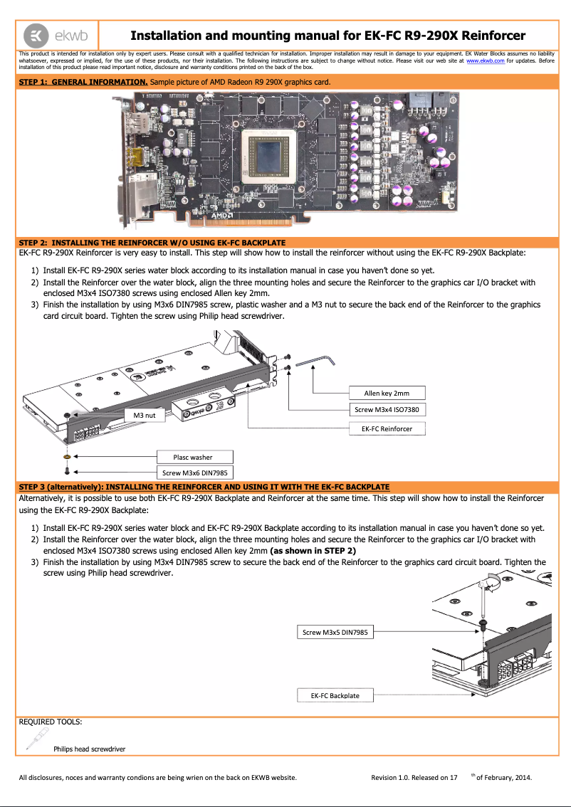 Page n°1 - Manuel utilisateur EK Water Blocks EK-FC R9-290X Reinforcer