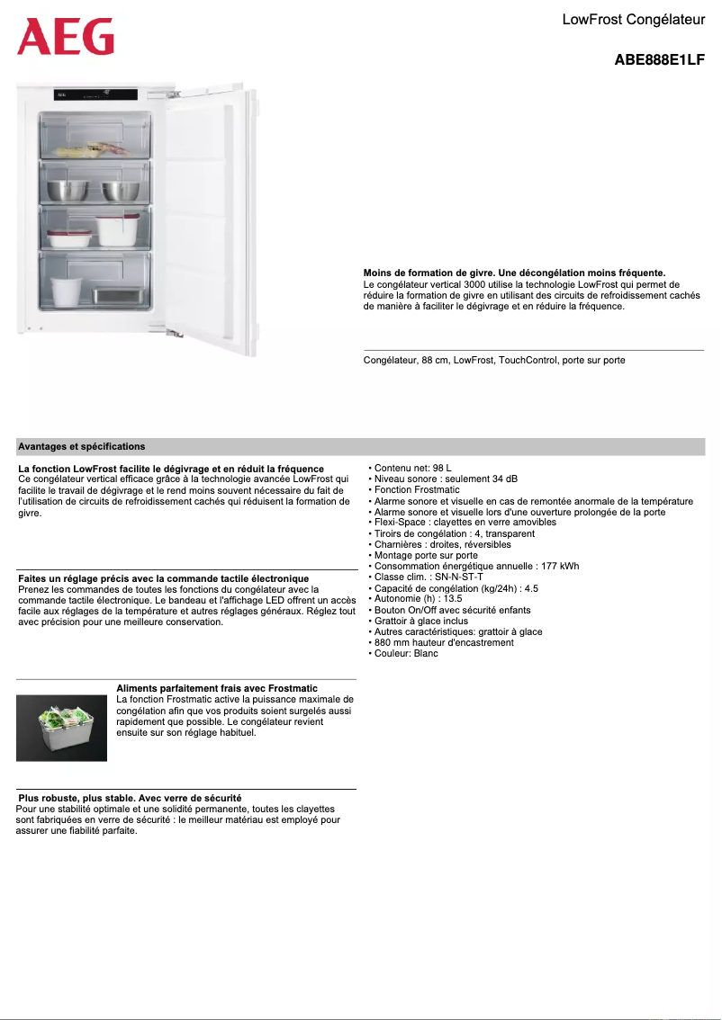 Page n°1 - Fiche technique AEG ABE888E1LF