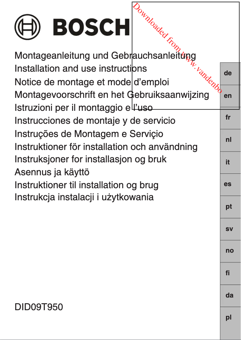 Page 1 de la notice Manuel utilisateur Bosch DID09T950