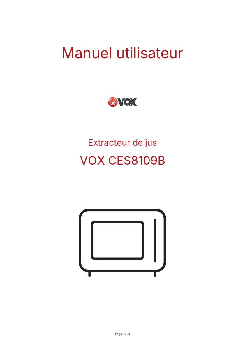 Page n°1 - Manuel utilisateur VOX CES8109B