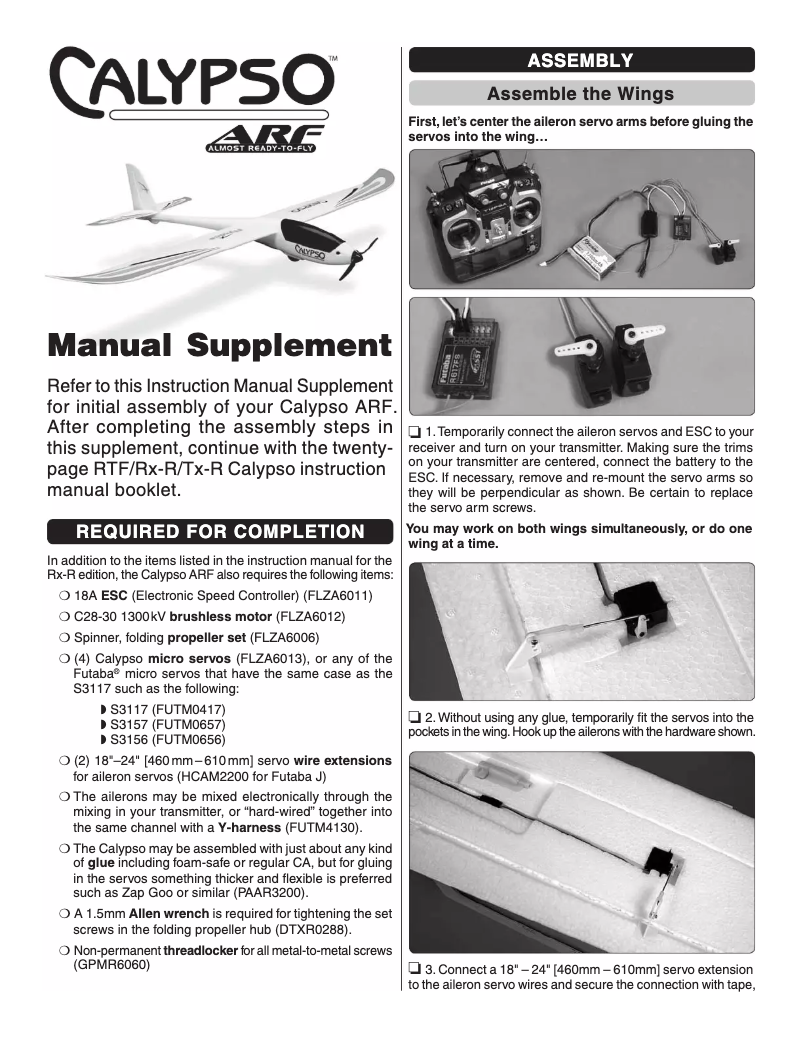 Page 1 de la notice Manuel utilisateur Flyzone Calypso