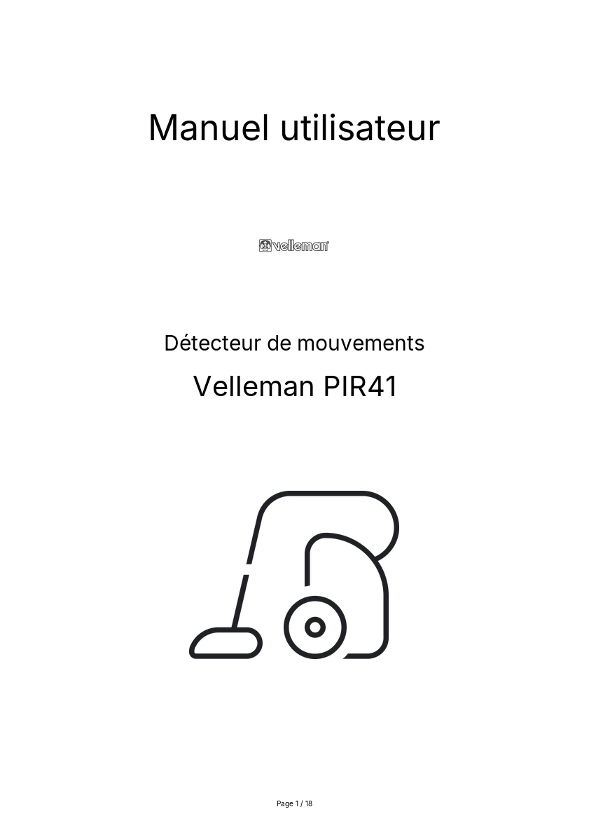 Page n°1 - Manuel utilisateur Velleman PIR41