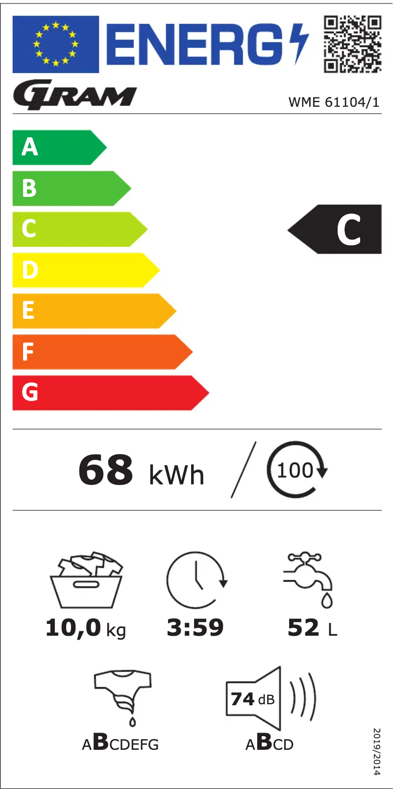 Page n°1 - Label énergétique Gram WME 61104/1