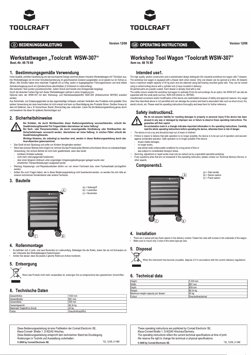 Page 1 de la notice Manuel utilisateur Toolcraft WSW-307