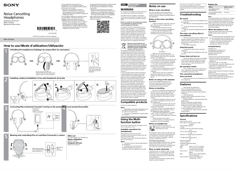 Image de la première page du manuel de l'appareil MDR-ZX110NA