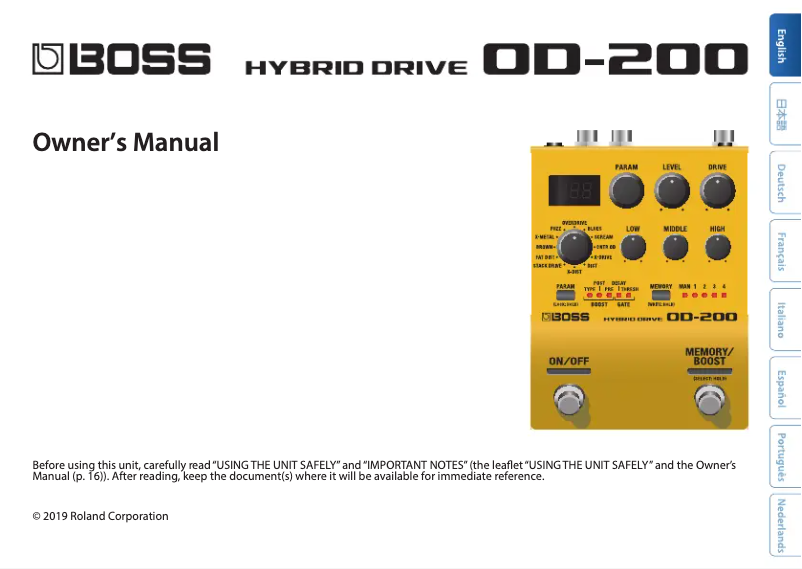 Image de la première page du manuel de l'appareil Hybrid Drive OD-200