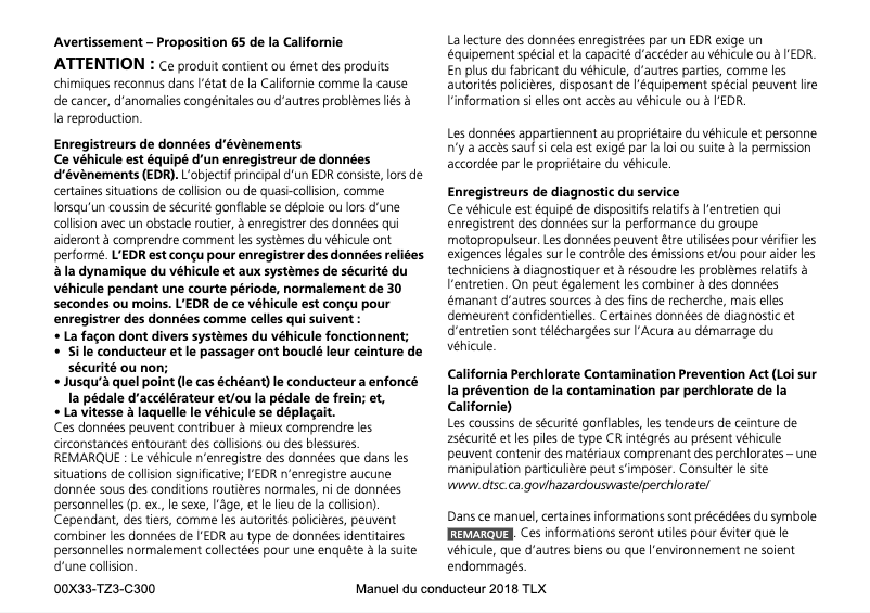 Page n°1 - Manuel utilisateur Acura TLX (2018)
