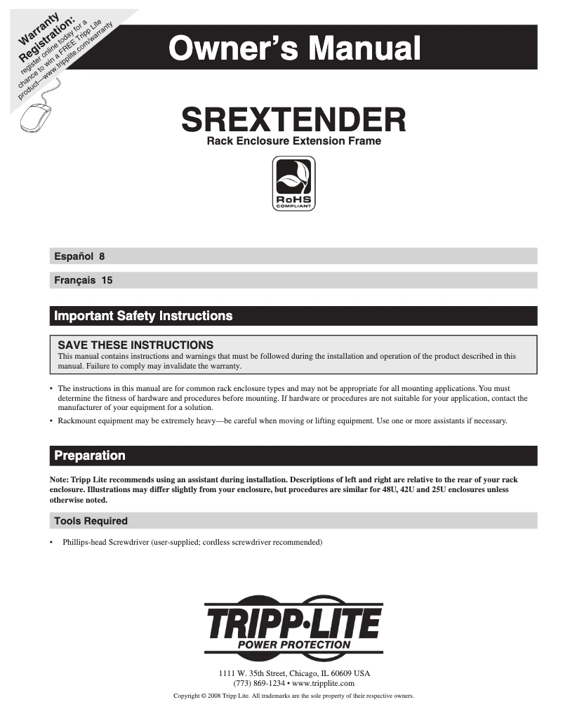 Page 1 de la notice Manuel utilisateur Tripp Lite SREXTENDER