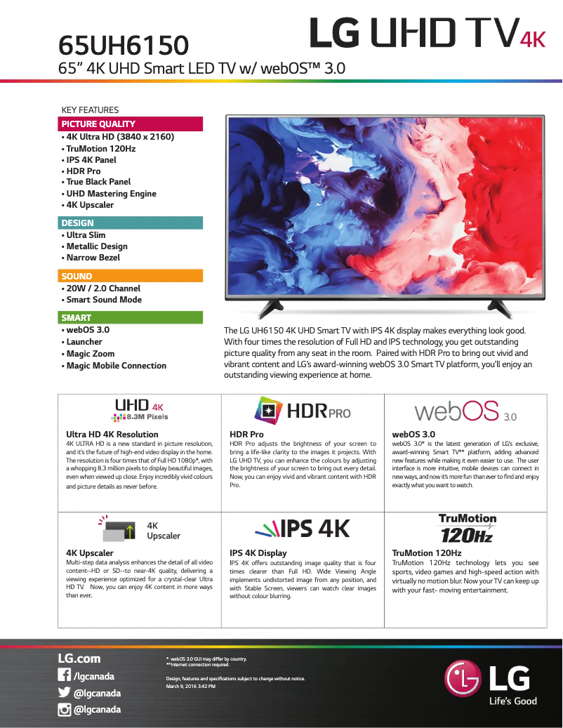 Page n°1 - Fiche technique LG 65UH6150