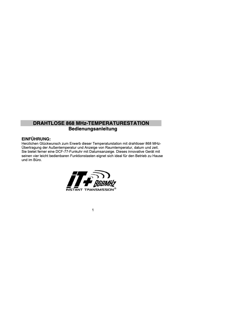 Page 1 de la notice Manuel utilisateur Techno Line WS 9765