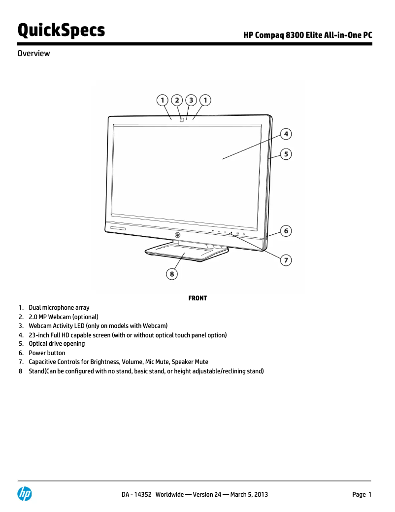 Page 1 de la notice Manuel utilisateur Compaq Elite 8300
