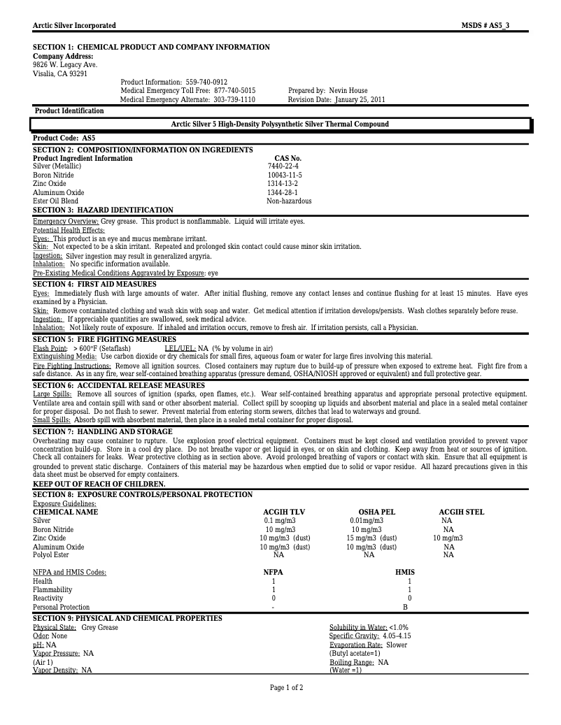 Page 1 de la notice Manuel utilisateur Arctic AS5