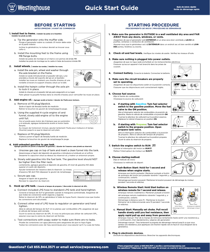 Page n°1 - Guide de démarrage rapide Westinghouse WGen3600DFc