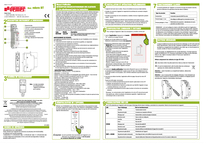 Page 1 de la notice Manuel utilisateur Vemer micro BT