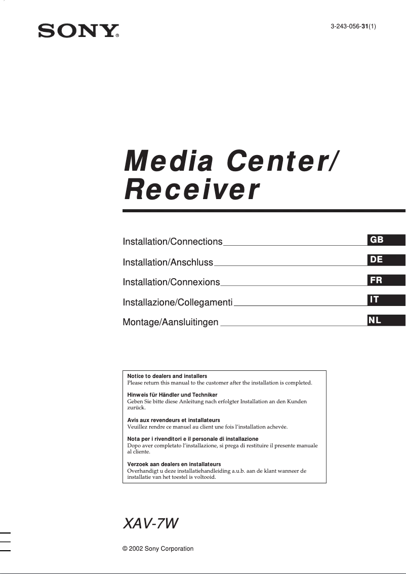 Image de la première page du manuel de l'appareil XAV-7W