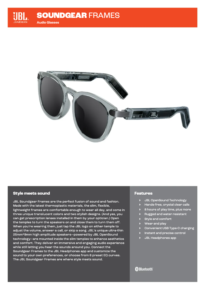 Page n°1 - Fiche technique JBL Soundgear Frames