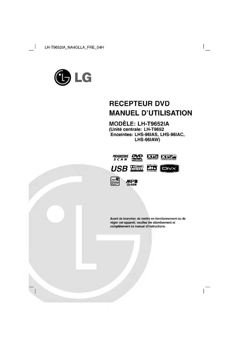 Page 1 de la notice Manuel utilisateur LG LH-T9652IA