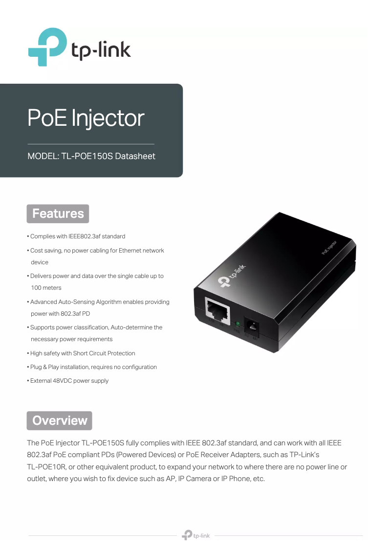 Page 1 de la notice Fiche technique TP-Link TL-POE150S