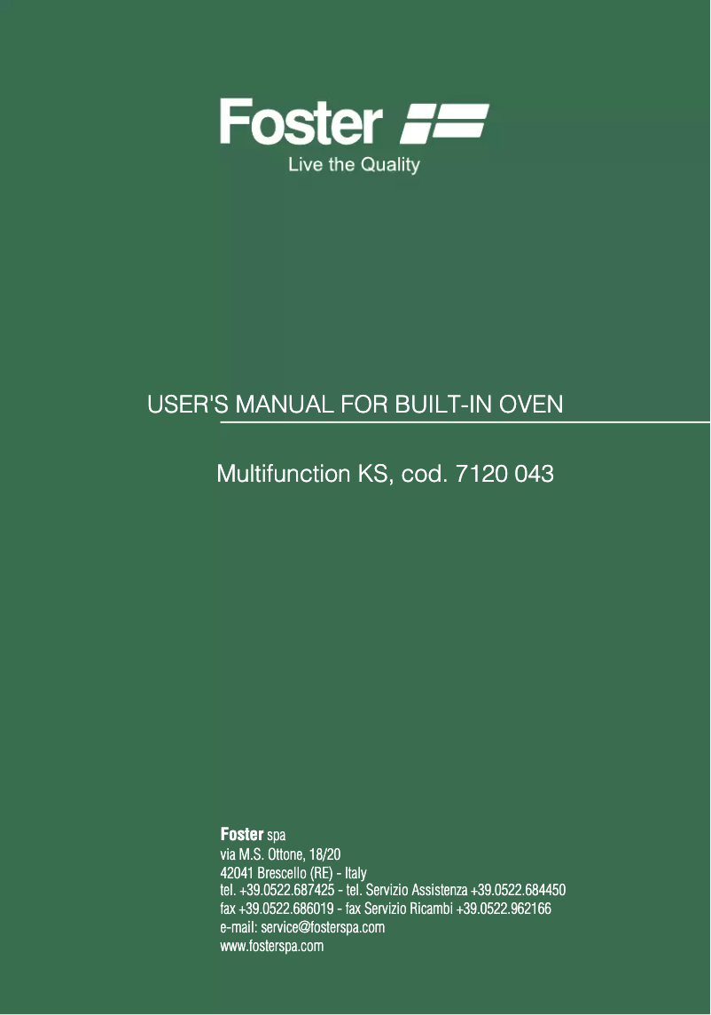 Page 1 de la notice Manuel utilisateur Foster KS multifunzione PL 60x60