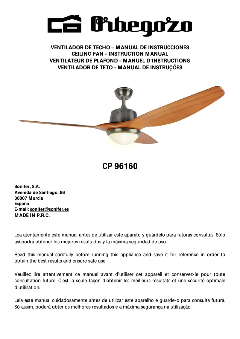 Page 1 de la notice Manuel utilisateur Orbegozo CP 96160