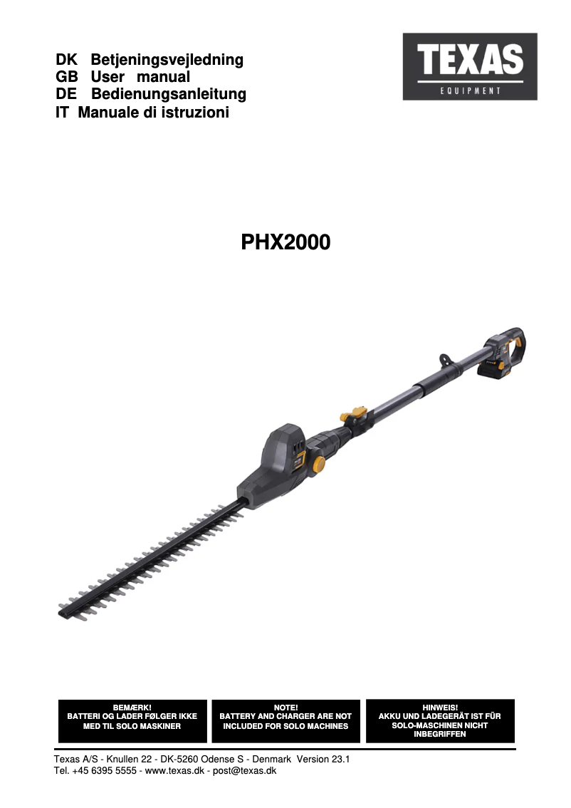 Page 1 de la notice Manuel utilisateur Texas PHX2000