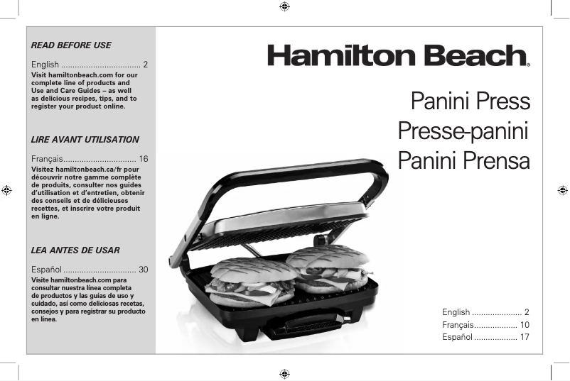 Page 1 de la notice Manuel d'utilisation et d'entretien Hamilton Beach 25410