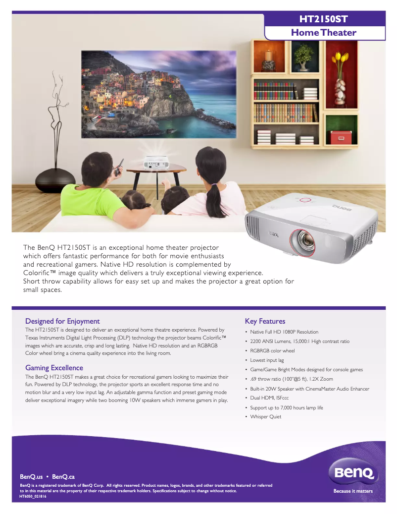 Page n°1 - Fiche technique BenQ HT2150ST