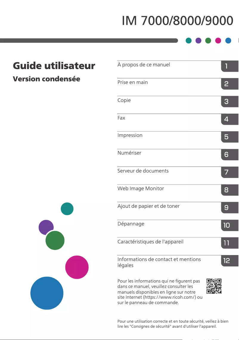 Page 1 of the manual Safety Instructions Ricoh IM 9000