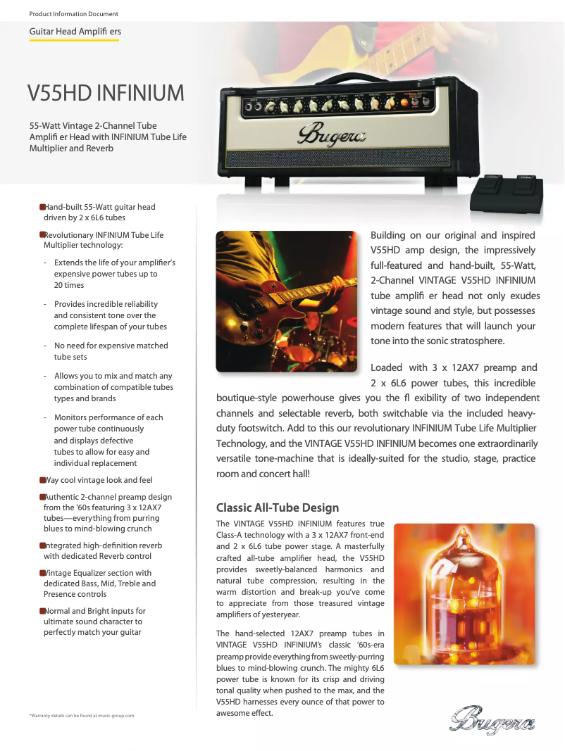 Page 1 de la notice Fiche technique Bugera V55HD Infinium