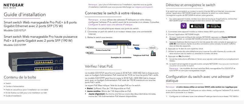 Page n°1 - Guide d'installation Netgear ProSafe GS510TLP