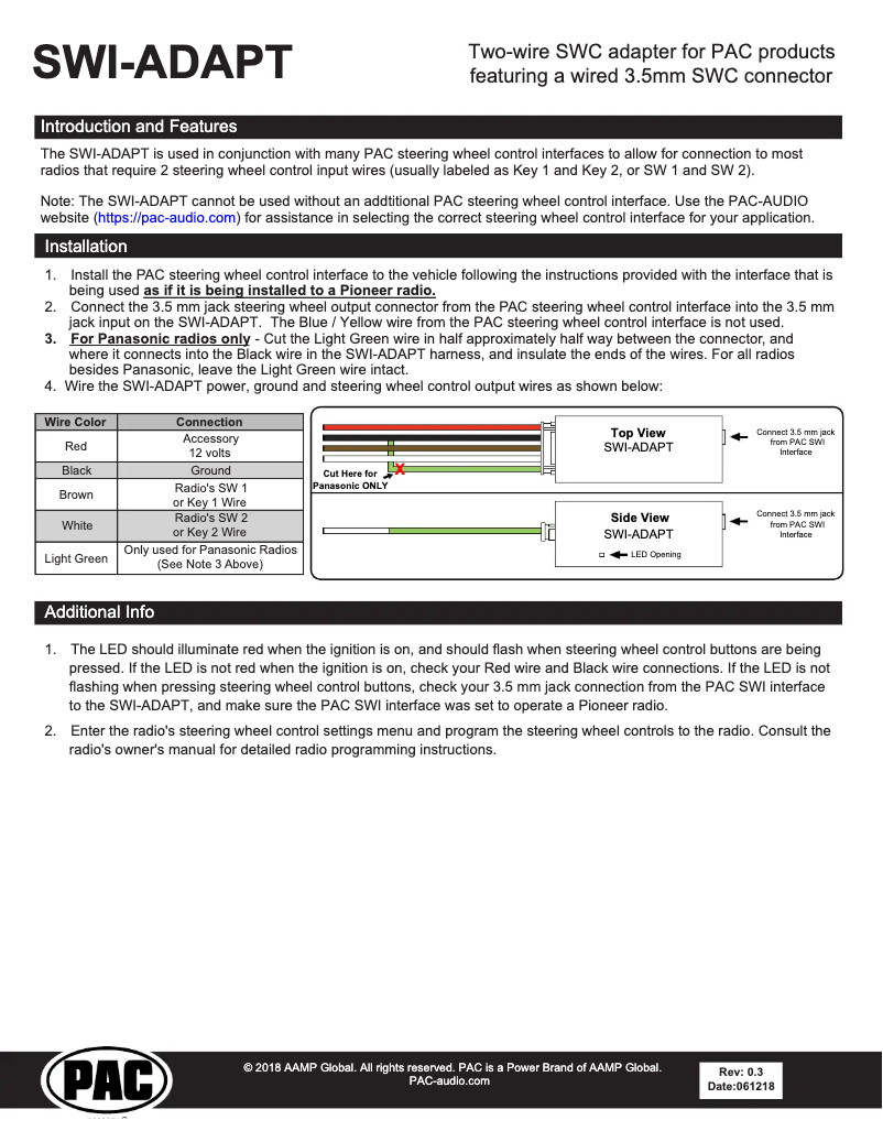 Imagen de la primera página del manual del dispositivo SWI-ADAPT