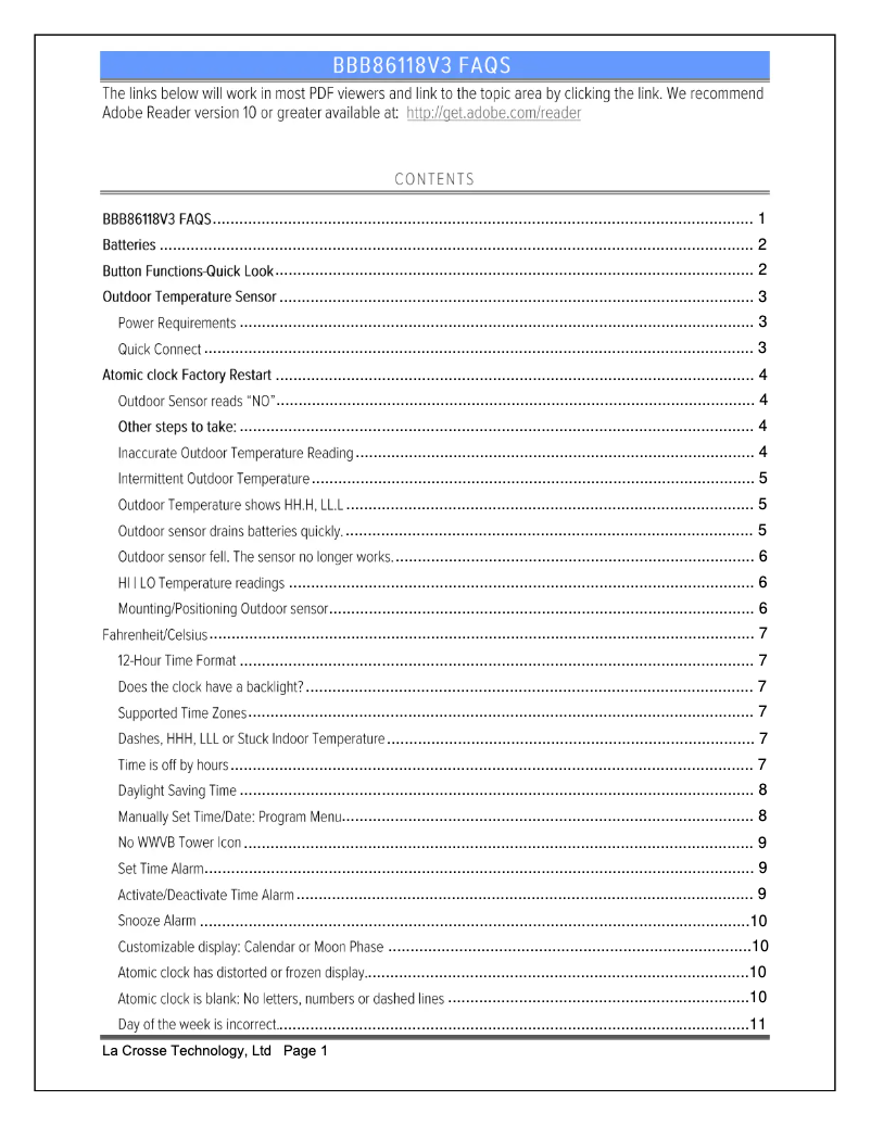 Page n°1 - FAQ La Crosse Technology BBB86118V3