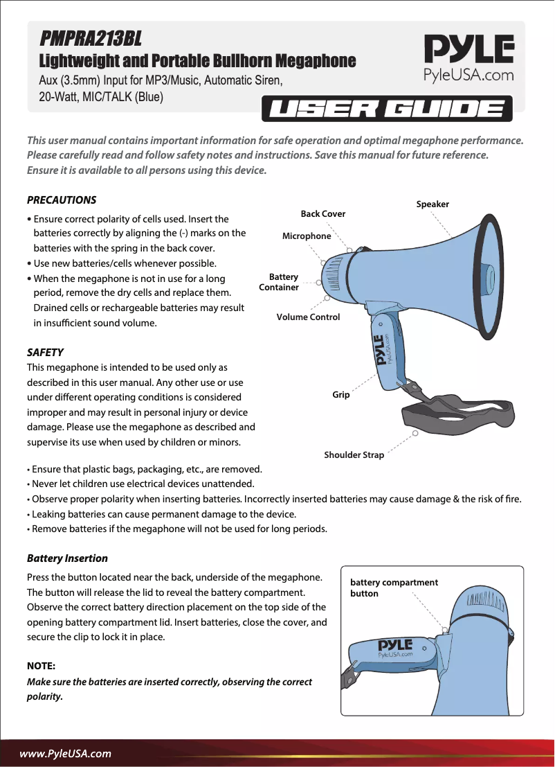 Page 1 de la notice Manuel utilisateur Pyle PMPRA213BL