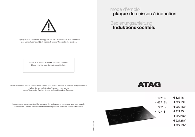 Page 1 de la notice Manuel utilisateur Atag HI6271SV