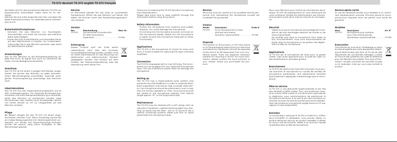 Image de la première page du manuel de l'appareil TG D70
