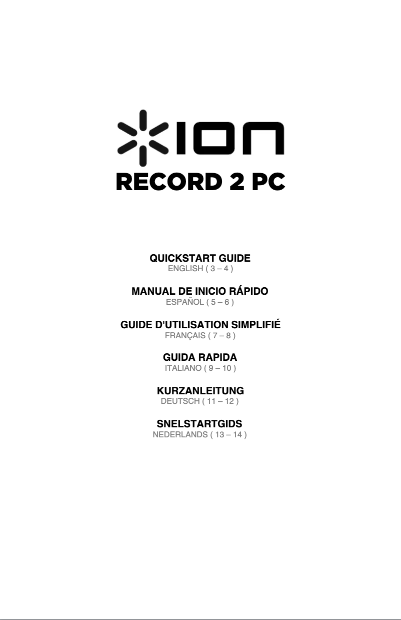 Page n°1 - Manuel utilisateur ION Record 2 PC