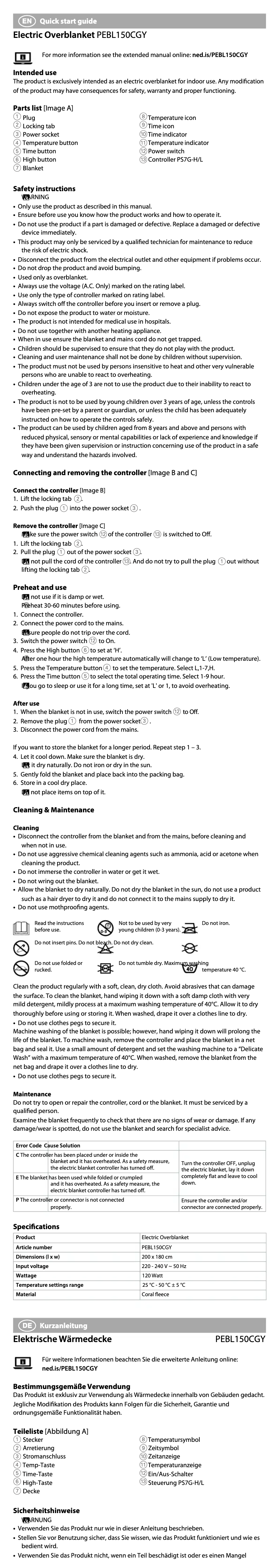 Image de la première page du manuel de l'appareil PEBL150CGY