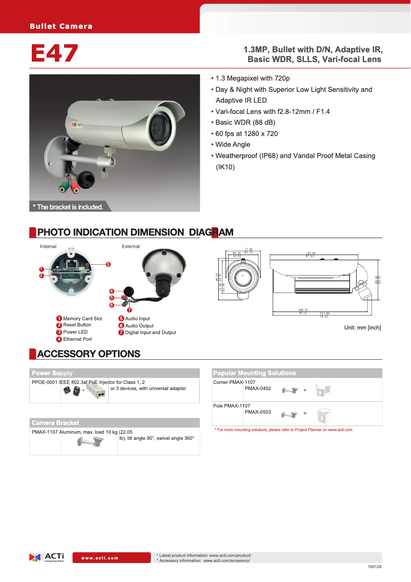 Page n°1 - Fiche technique ACTi E47