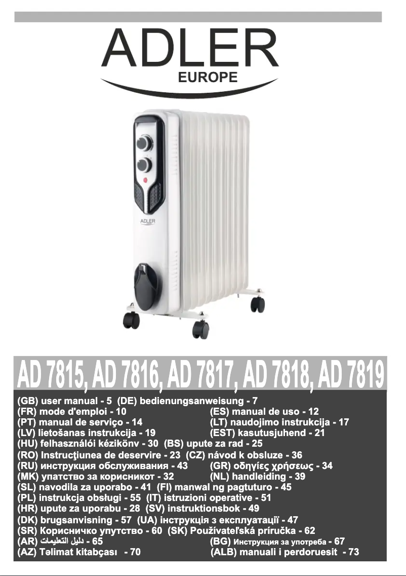 Page 1 de la notice Manuel utilisateur Adler AD 7818